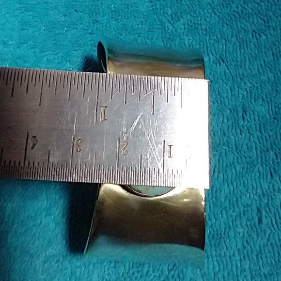 Gold Worn Down To Silver Cuff Bracelet with Faux Turquoise Stone Large Vintage - Picture 2 of 7